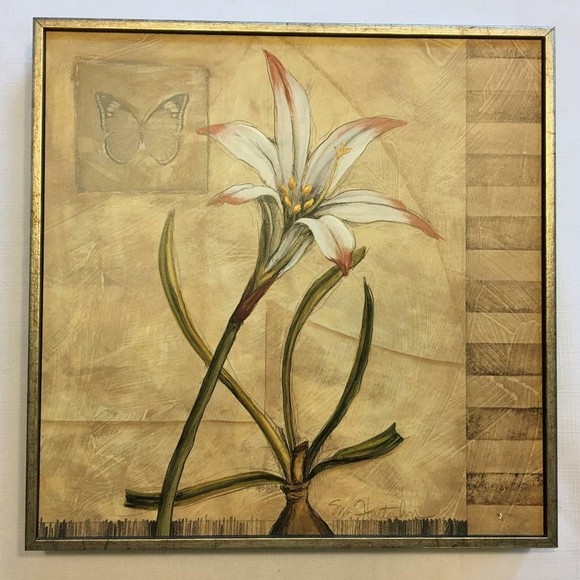 Gold Foil Wood Framed Floral Still Life Print 12" x 12" Lily Tulip Set of 2 - Picture 2 of 12
